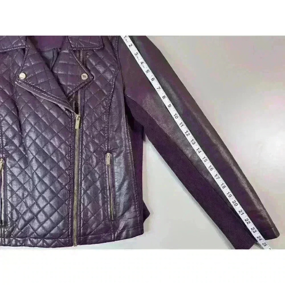 Calvin Klein Rich Purple Moto Jacket Gold Color Zippers Size Small - Picture 8 of 11
